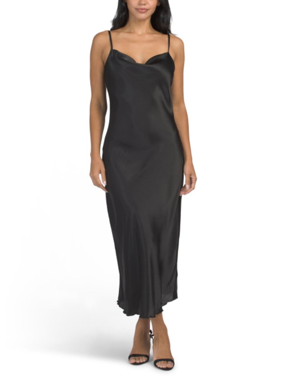 TASH & SOPHIE Made In Usa Satin Dress With Adjustable Straps And Chiffon Capelet - Picture 3 of 5